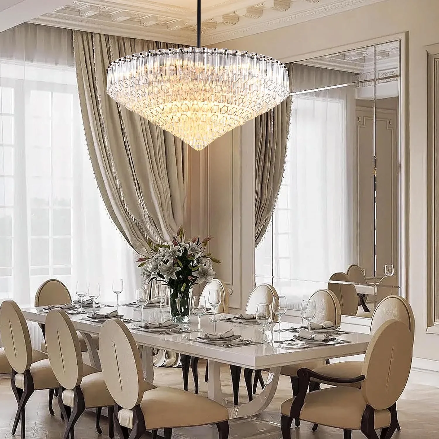 MDEGLYO Modern Amber and Clear Glass Chandelier 14" 32" 43" - Image 22