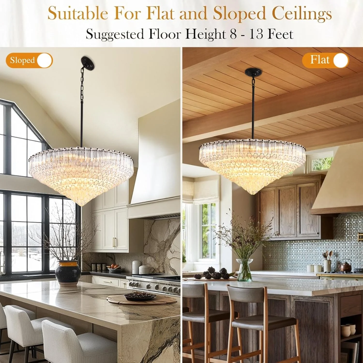 MDEGLYO Modern Amber and Clear Glass Chandelier 14" 32" 43" - Image 24