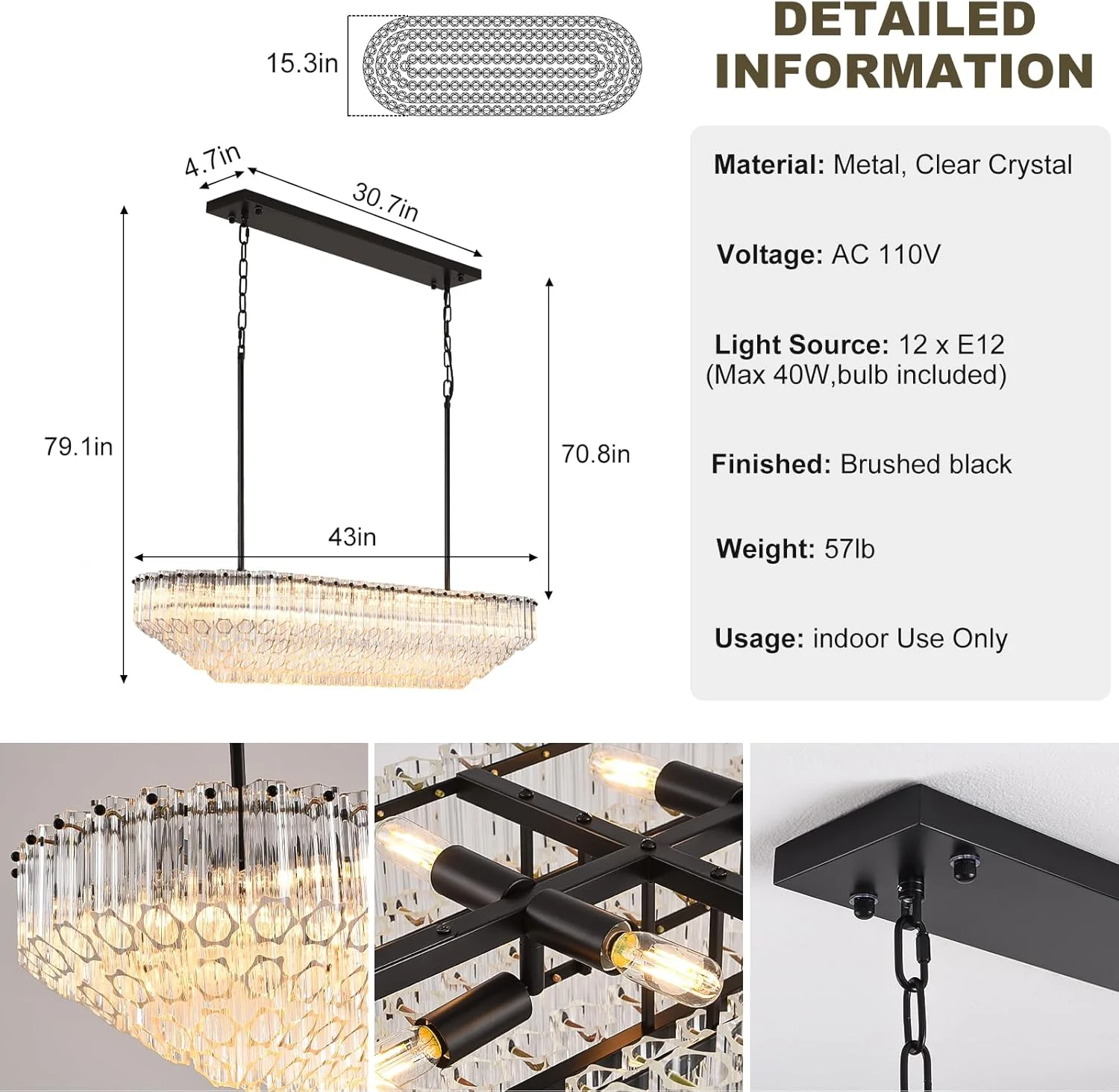 MDEGLYO Modern Amber and Clear Glass Chandelier 14" 32" 43" - Image 31