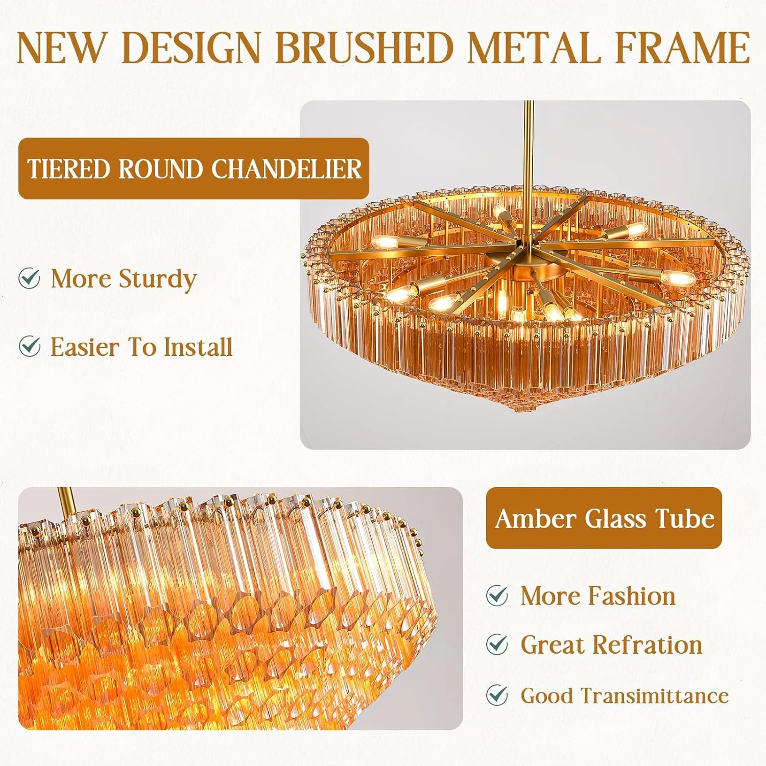 MDEGLYO Modern Amber and Clear Glass Chandelier 14" 32" 43" - Image 39