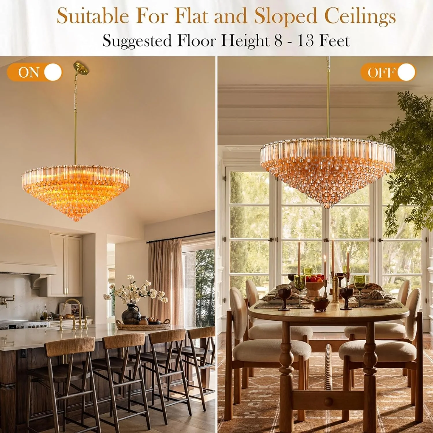 MDEGLYO Modern Amber and Clear Glass Chandelier 14" 32" 43" - Image 43
