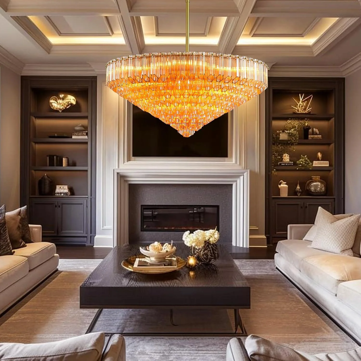 MDEGLYO Modern Amber and Clear Glass Chandelier 14" 32" 43" - Image 44