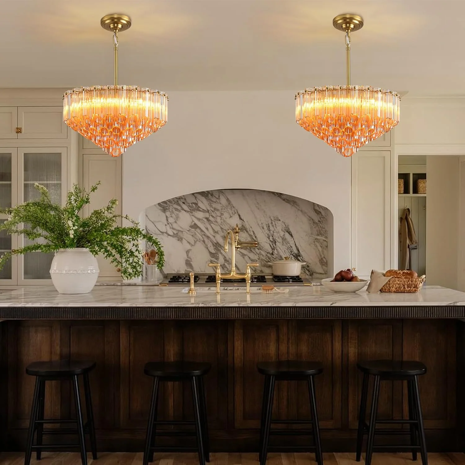 MDEGLYO Modern Amber and Clear Glass Chandelier 14" 32" 43" - Image 47