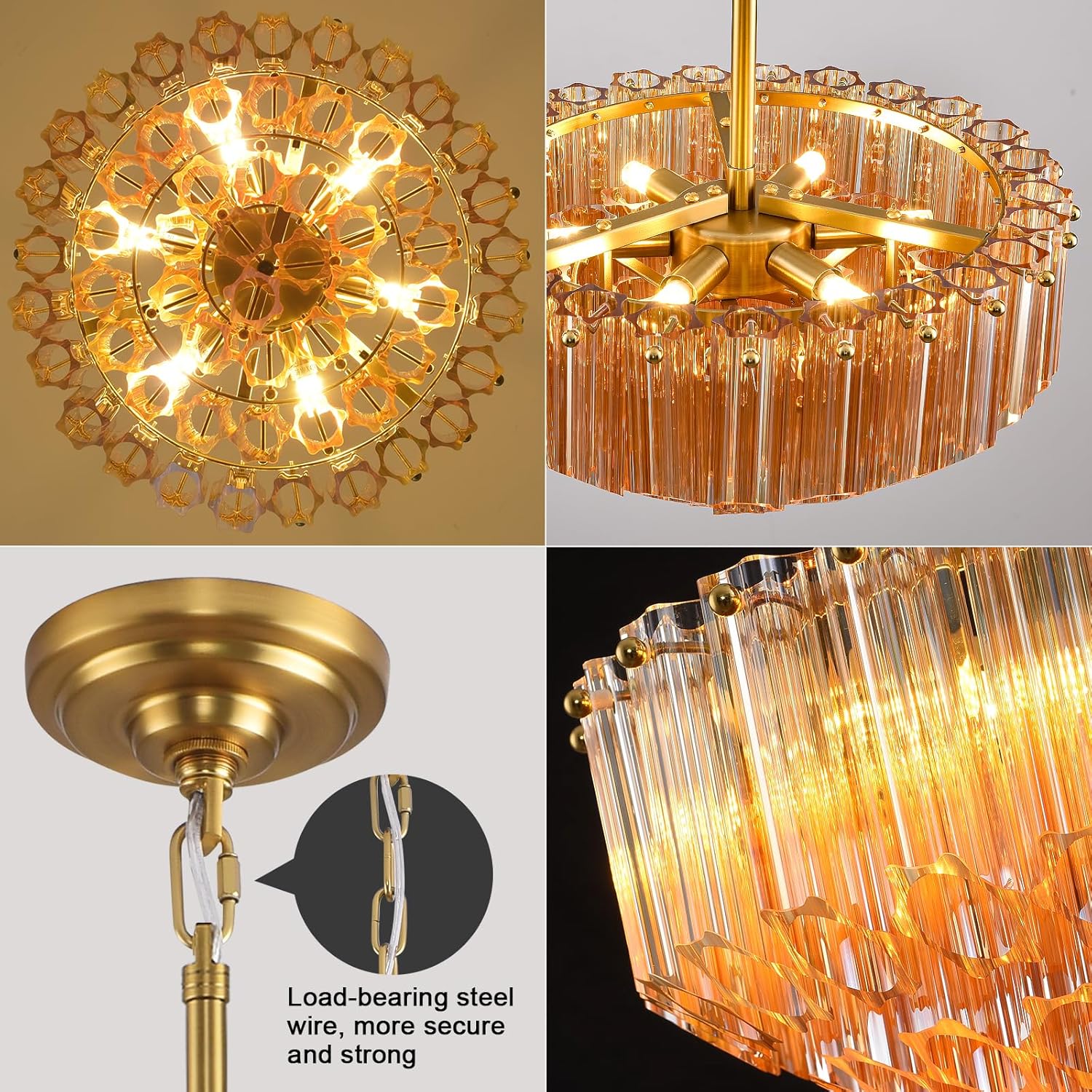 MDEGLYO Modern Amber and Clear Glass Chandelier 14" 32" 43" - Image 49