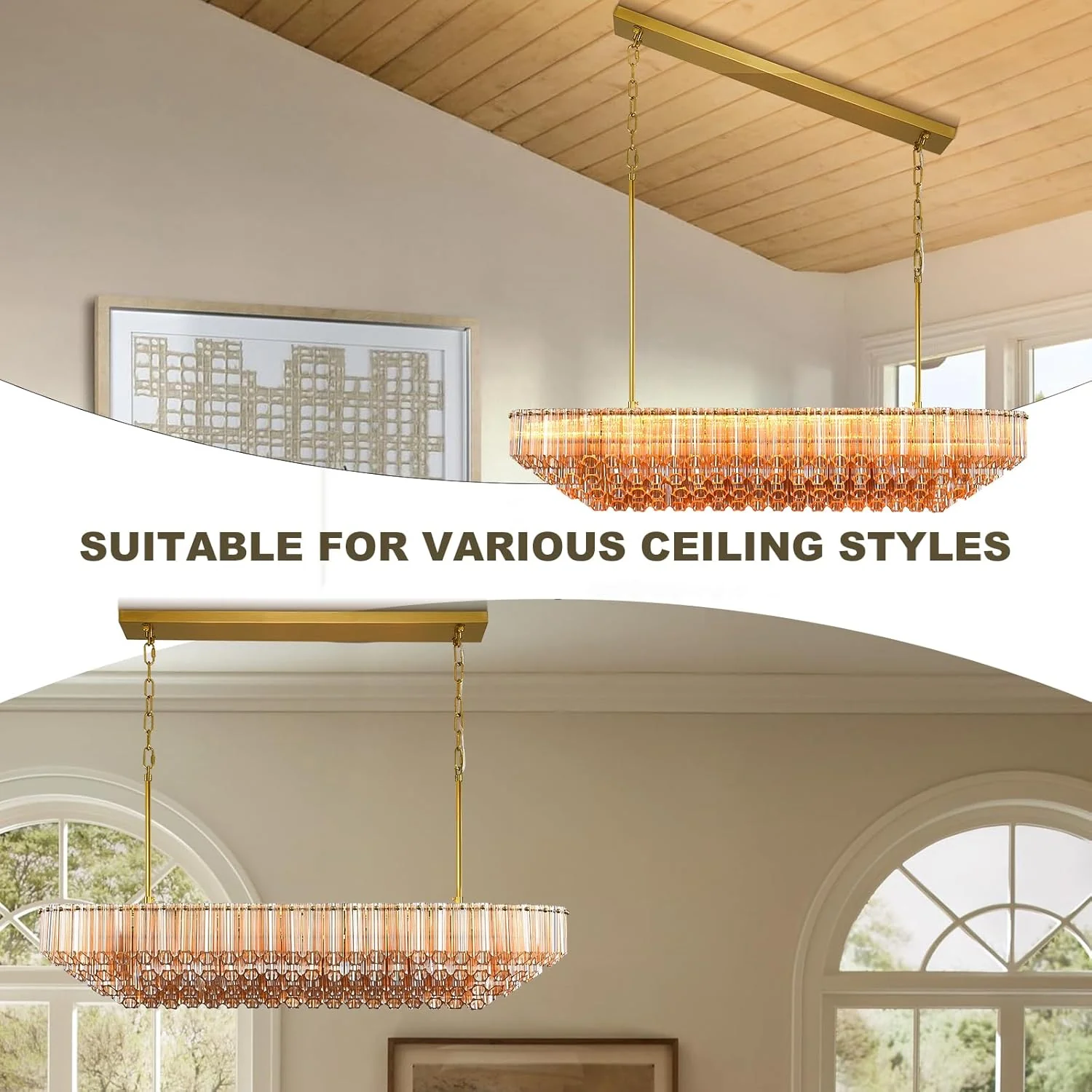 MDEGLYO Modern Amber and Clear Glass Chandelier 14" 32" 43" - Image 8