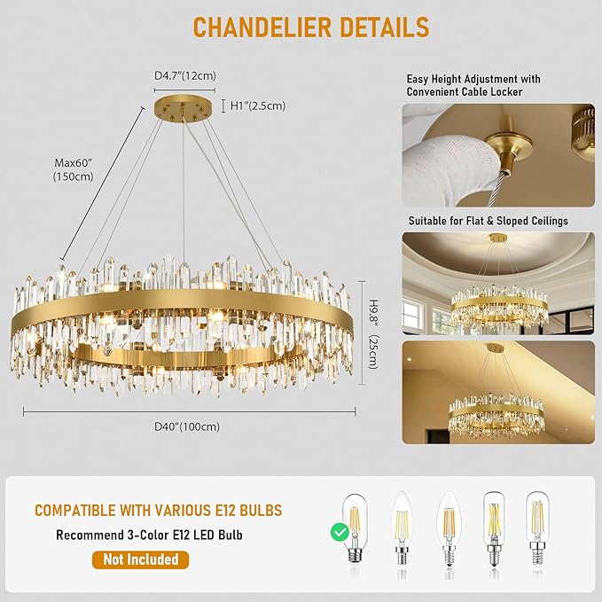 MDEGLYO Modern Crystal Round Chandelier - Image 15