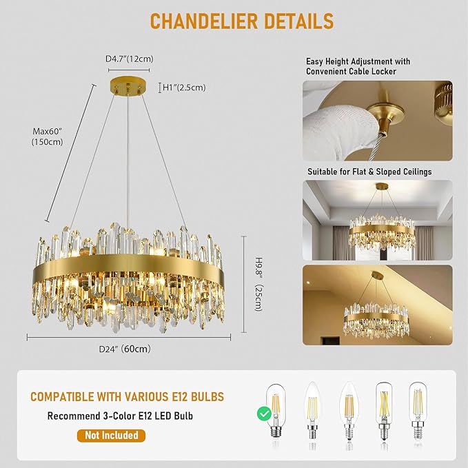 MDEGLYO Modern Crystal Round Chandelier - Image 5