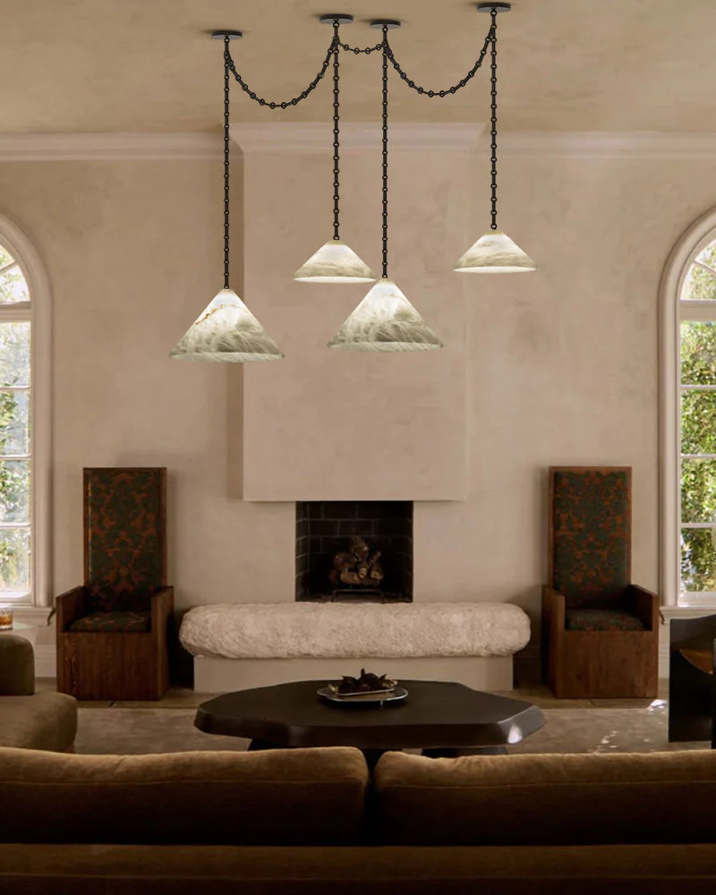 Medium 12" Conical Pendant White Alabaster Shade with Adjustable Chain for living room - Image 11
