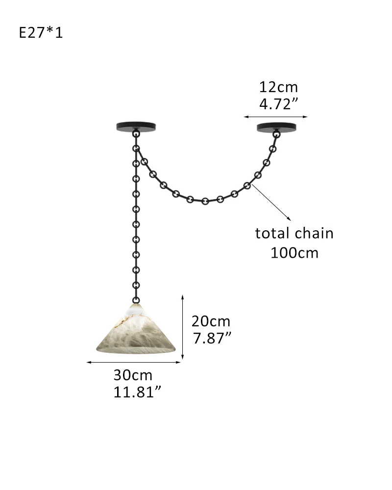 Medium 12" Conical Pendant White Alabaster Shade with Adjustable Chain for living room - Image 13