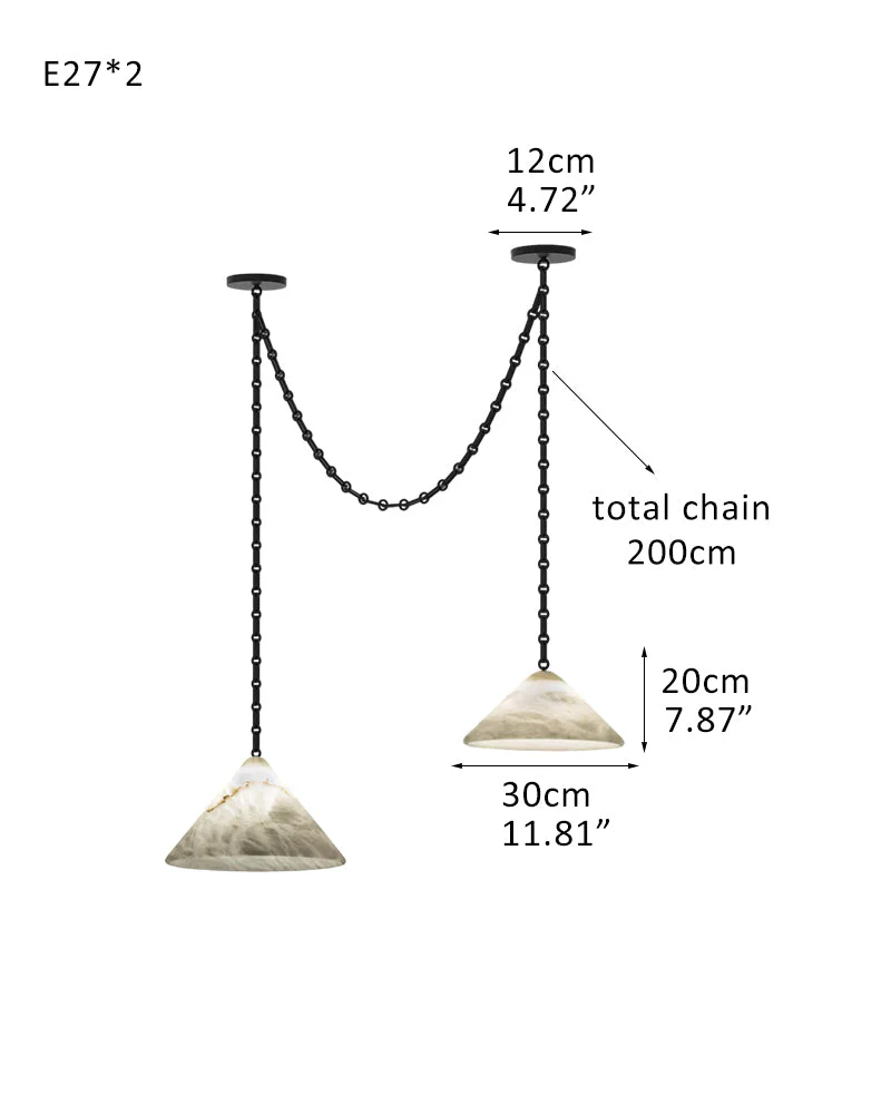 Medium 12" Conical Pendant White Alabaster Shade with Adjustable Chain for living room - Image 14