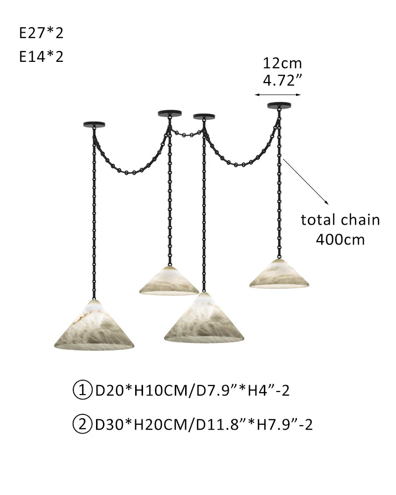 Medium 12" Conical Pendant White Alabaster Shade with Adjustable Chain for living room - Image 16