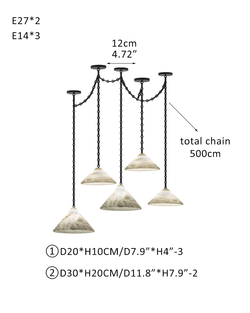 Medium 12" Conical Pendant White Alabaster Shade with Adjustable Chain for living room - Image 17