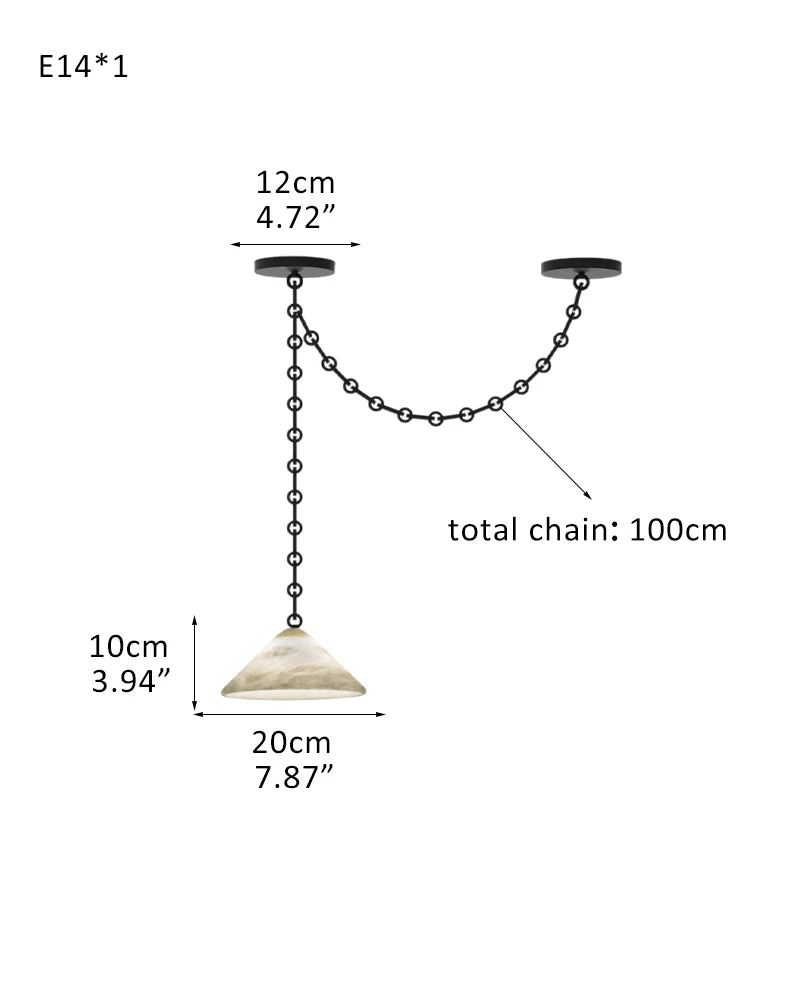 Medium 12" Conical Pendant White Alabaster Shade with Adjustable Chain for living room - Image 22