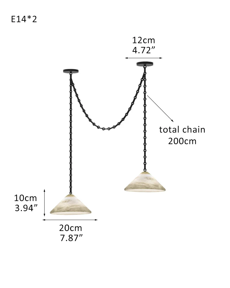 Medium 12" Conical Pendant White Alabaster Shade with Adjustable Chain for living room - Image 23
