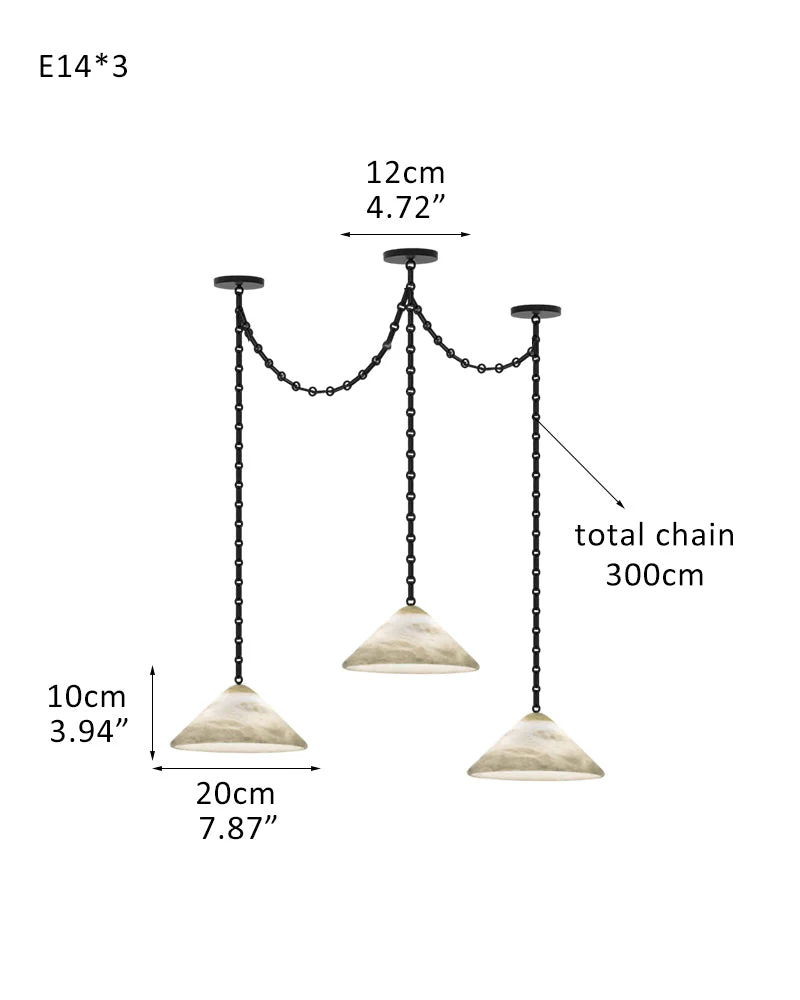 Medium 12" Conical Pendant White Alabaster Shade with Adjustable Chain for living room - Image 24
