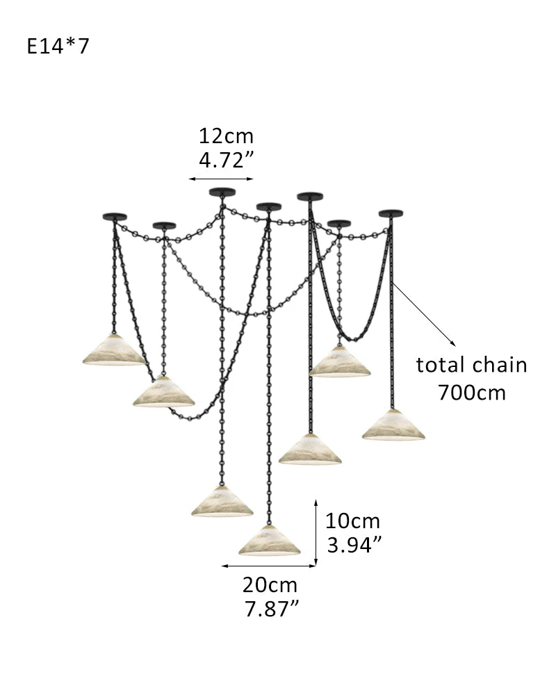 Medium 12" Conical Pendant White Alabaster Shade with Adjustable Chain for living room - Image 27