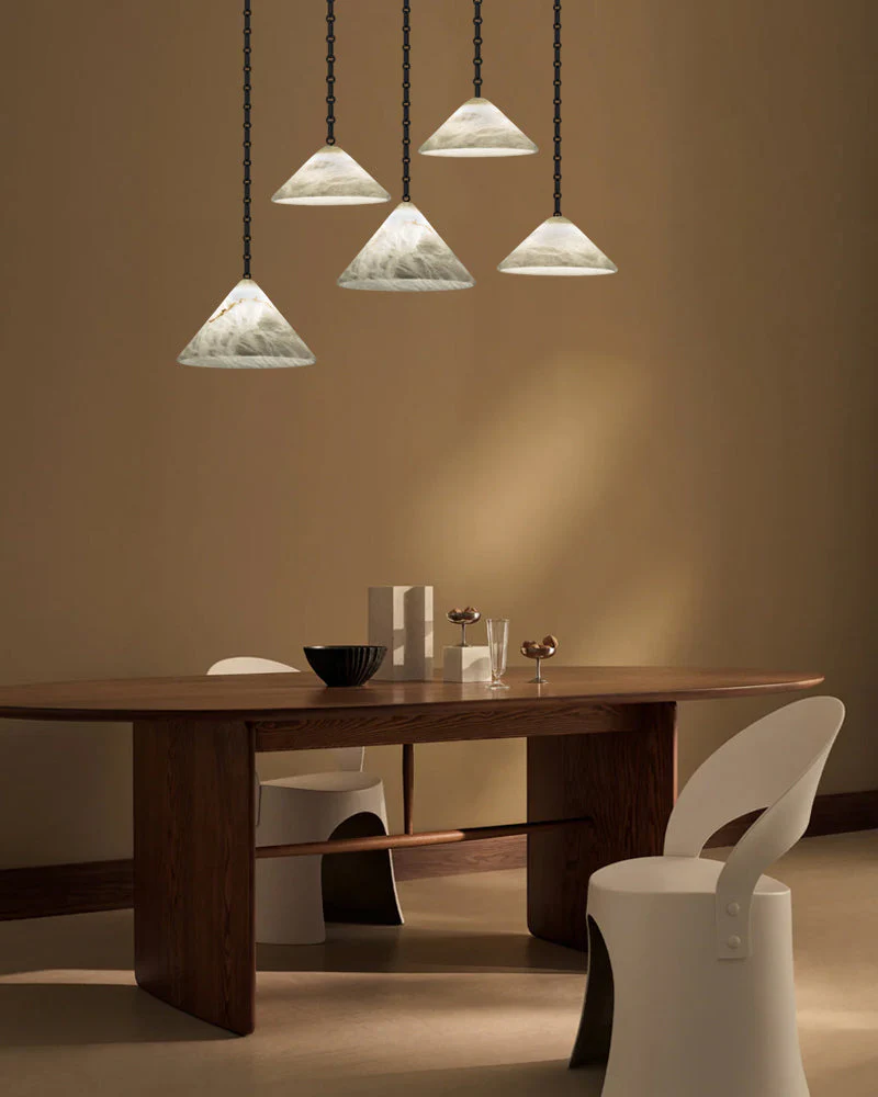 Medium 12" Conical Pendant White Alabaster Shade with Adjustable Chain for living room - Image 6