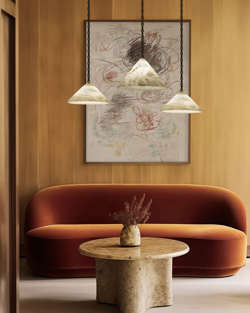Medium 12" Conical Pendant White Alabaster Shade with Adjustable Chain for living room - Image 8