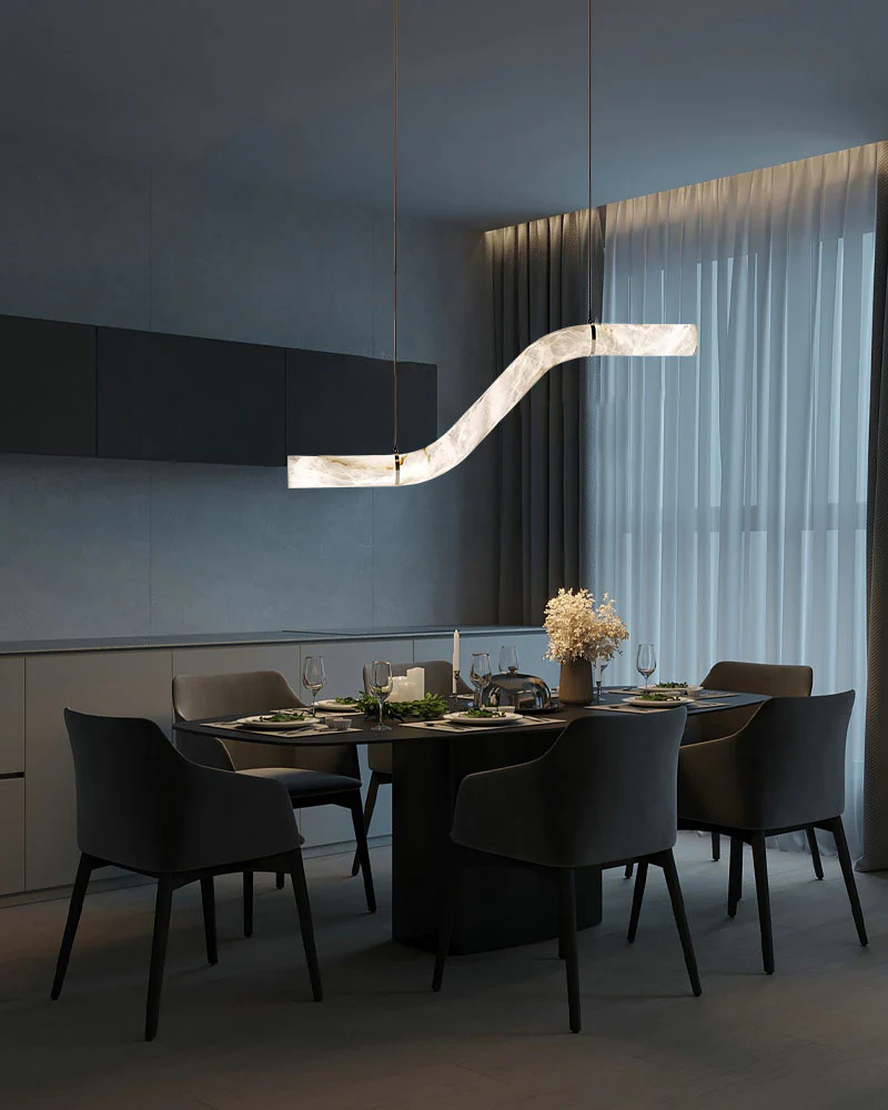 Minimalist Long Cord Ceiling Pendant Alabaster Lighting - Image 11