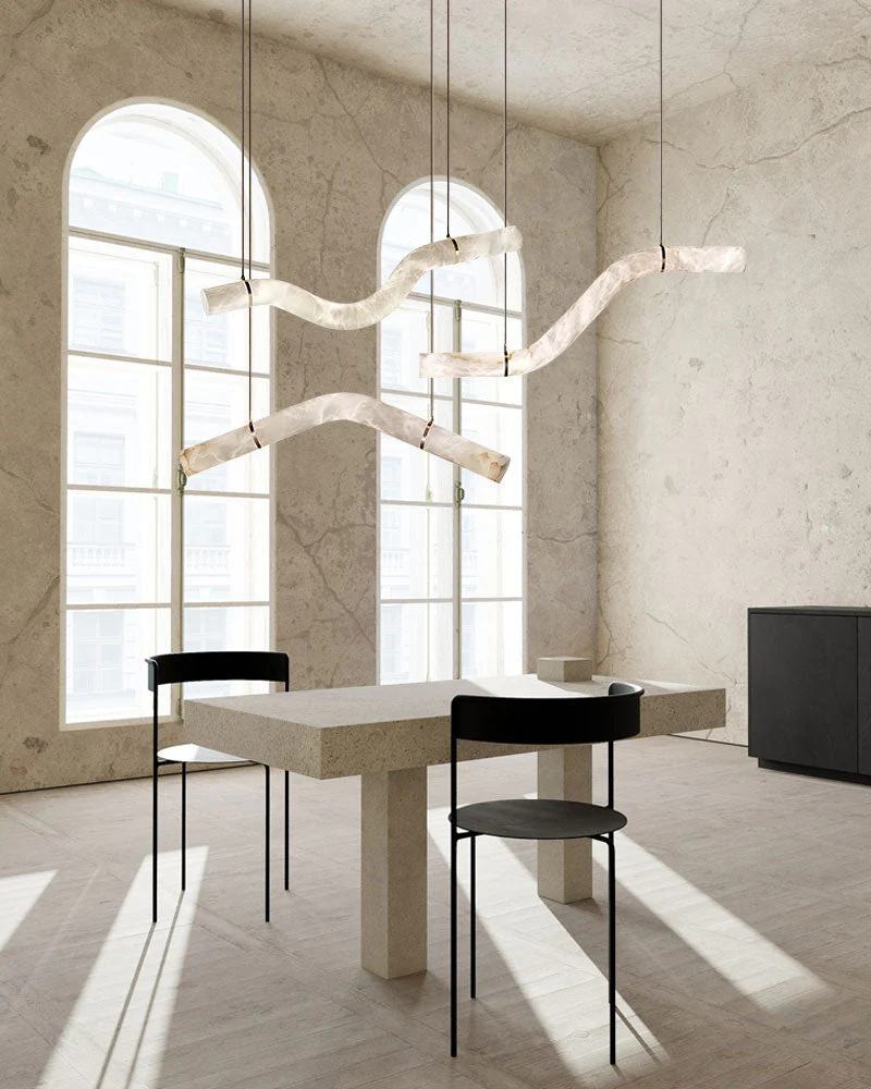 Minimalist Long Cord Ceiling Pendant Alabaster Lighting - Image 12