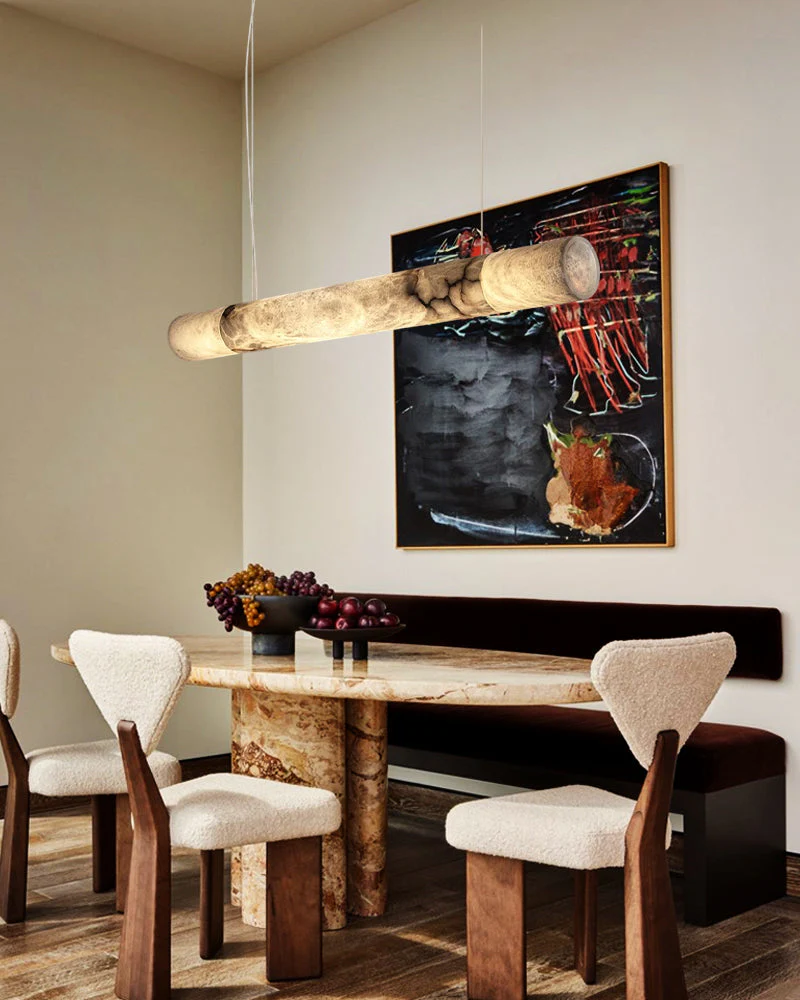 Minimalist Long Cord Ceiling Pendant Alabaster Lighting - Image 13