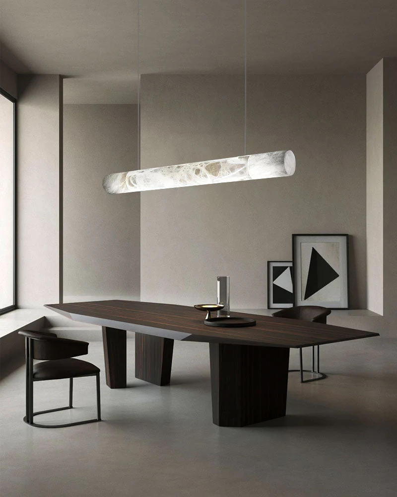 Minimalist Long Cord Ceiling Pendant Alabaster Lighting - Image 14