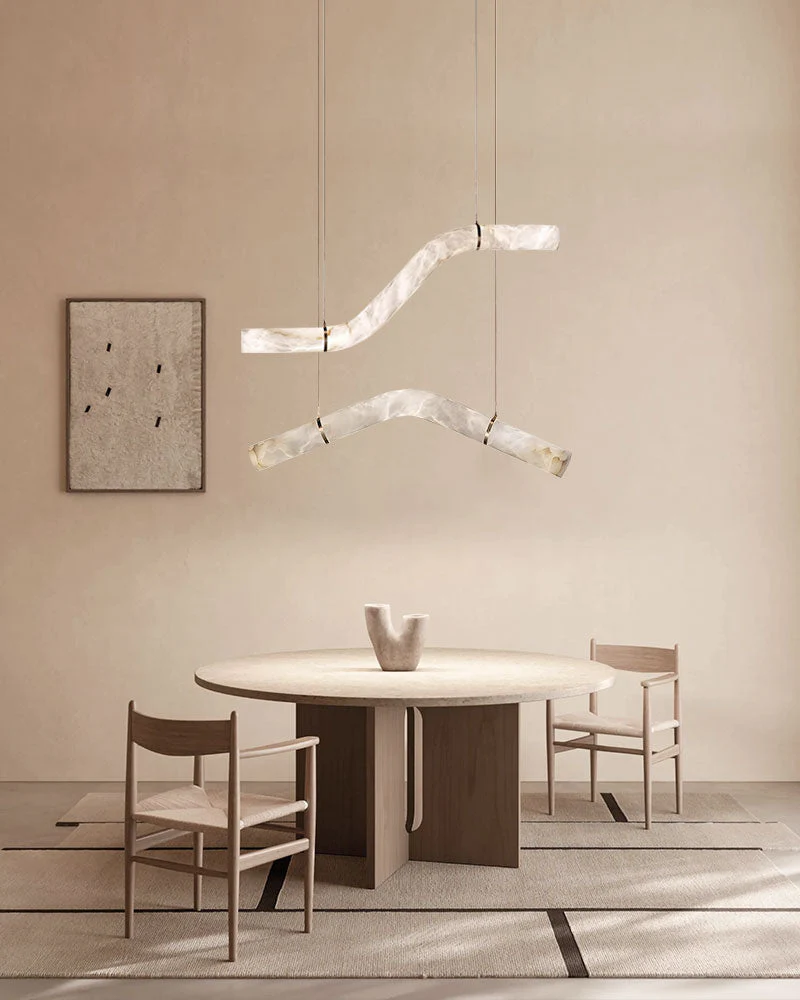 Minimalist Long Cord Ceiling Pendant Alabaster Lighting - Image 16