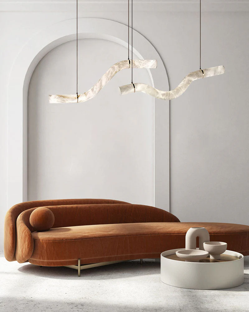 Minimalist Long Cord Ceiling Pendant Alabaster Lighting - Image 17