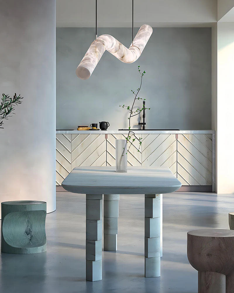 Minimalist Long Cord Ceiling Pendant Alabaster Lighting - Image 3