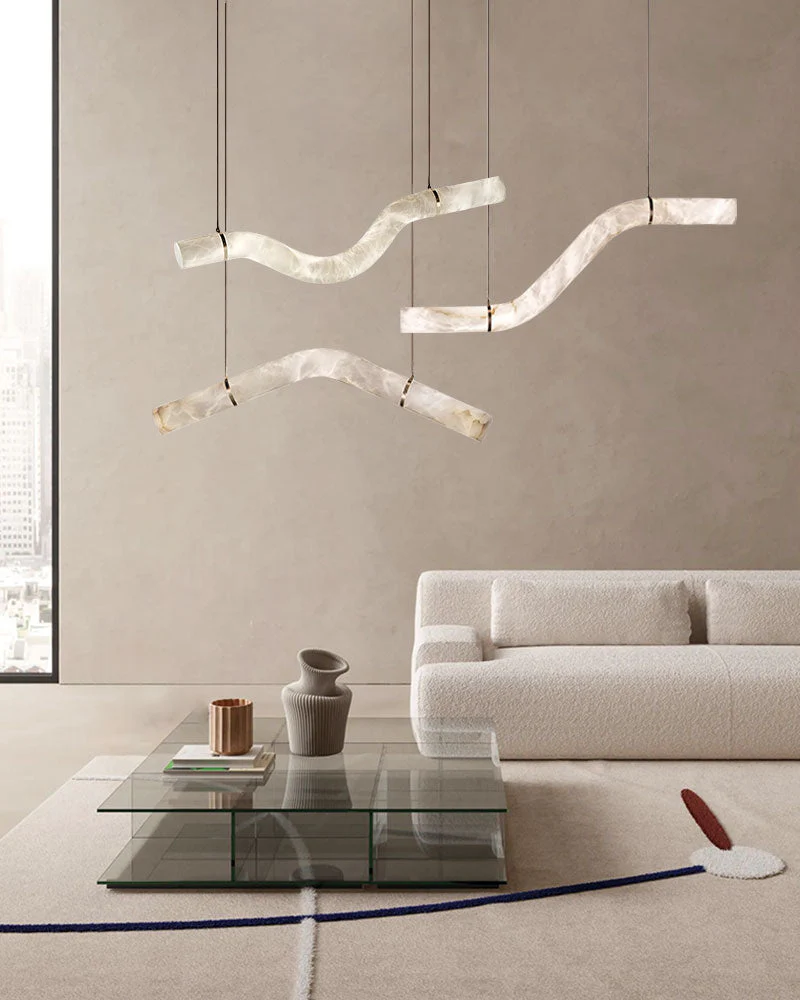 Minimalist Long Cord Ceiling Pendant Alabaster Lighting - Image 5