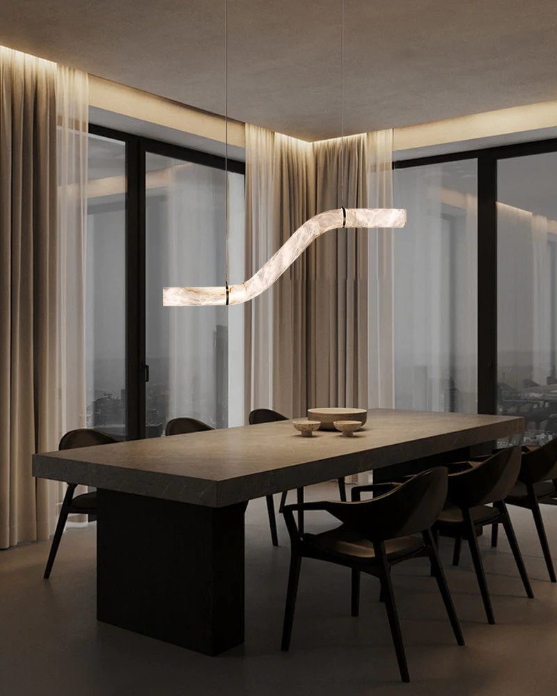Minimalist Long Cord Ceiling Pendant Alabaster Lighting - Image 6