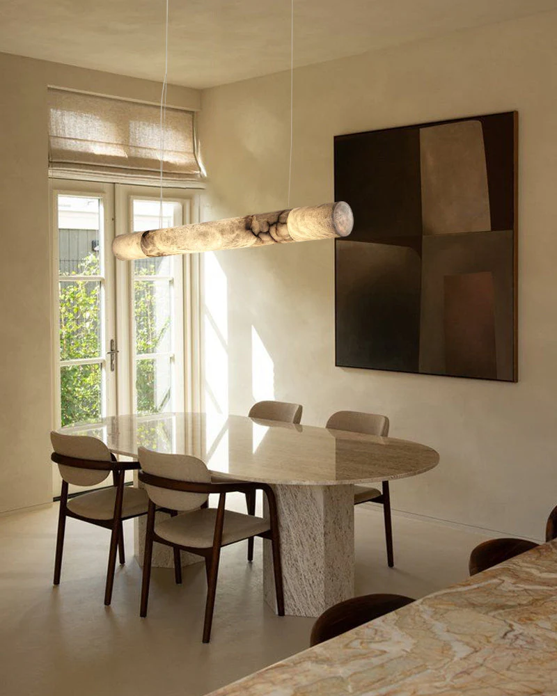Minimalist Long Cord Ceiling Pendant Alabaster Lighting - Image 8