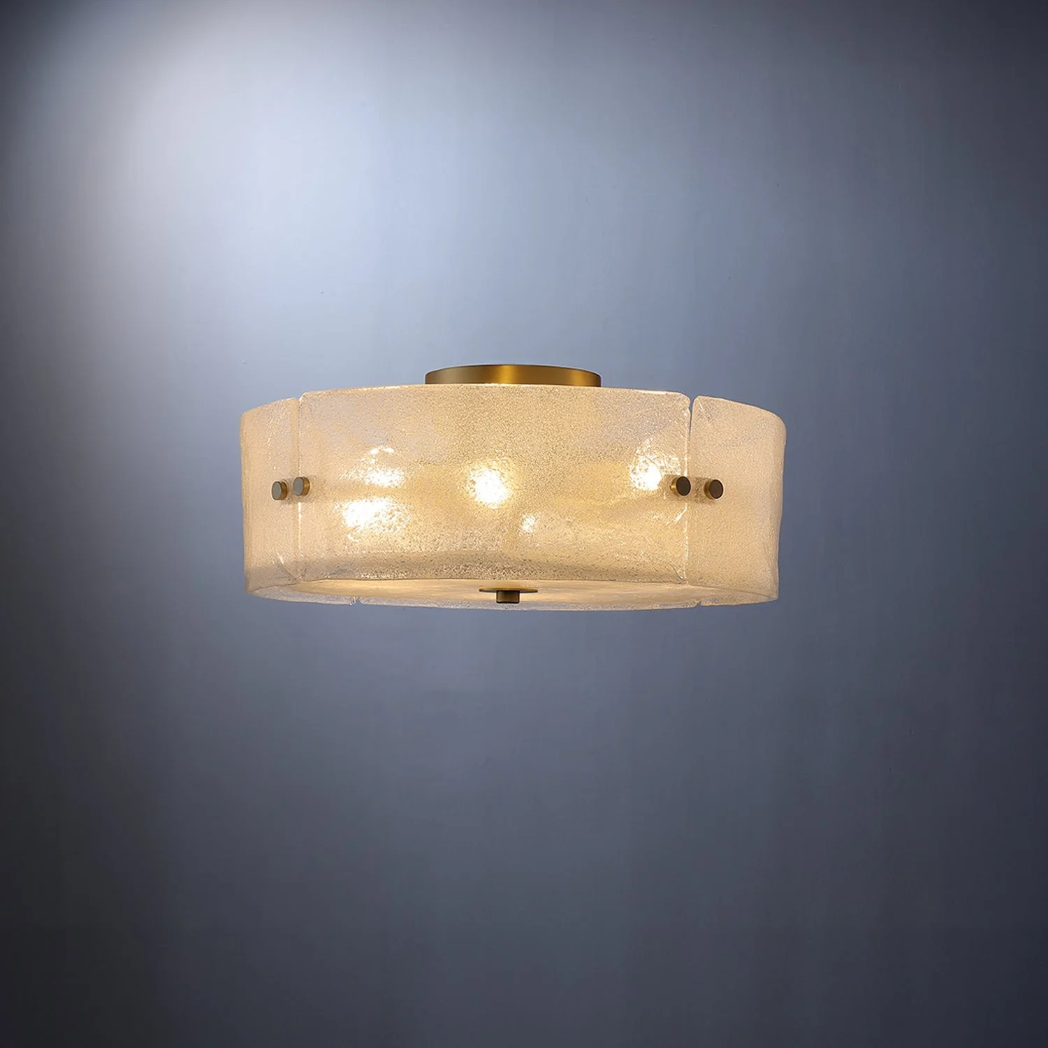 Modern Antique Brass Textured Glass Ceiling Light - Image 5