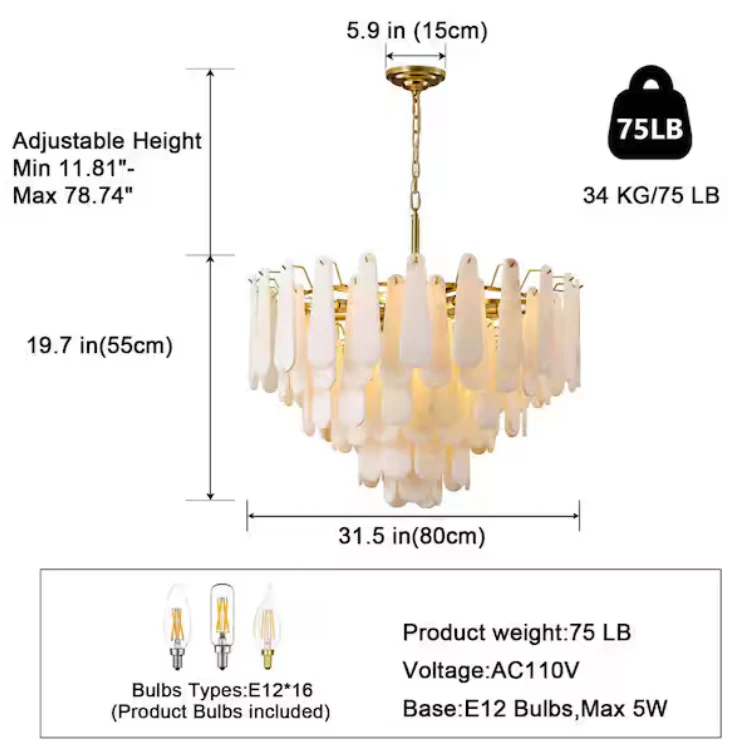 Modern Chandelier 32 in. 16-Lights Gold Chandelier With Alabaster Shade,Chandelier for Dining Room, Living Room, Bedroom - Image 7