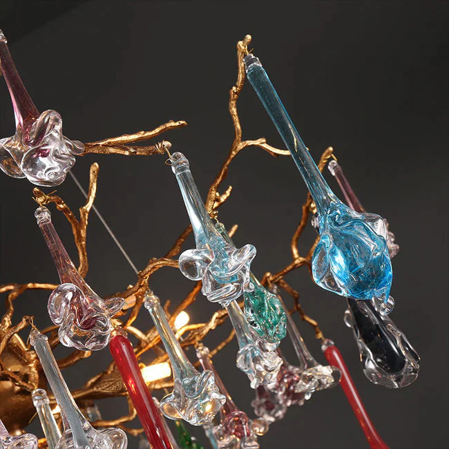 Modern Colored Glass Drop Round Branch Chandelier - Image 3