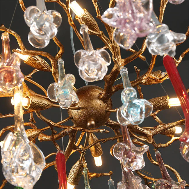 Modern Colored Glass Drop Round Branch Chandelier - Image 4