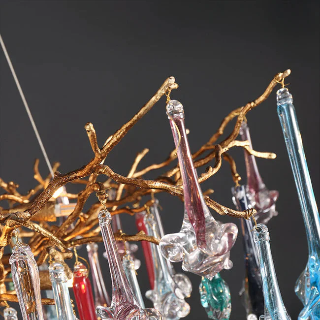 Modern Colored Glass Drop Round Branch Chandelier - Image 5