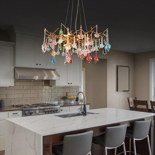 Modern Colored Glass Drop Round Branch Chandelier - Image 6