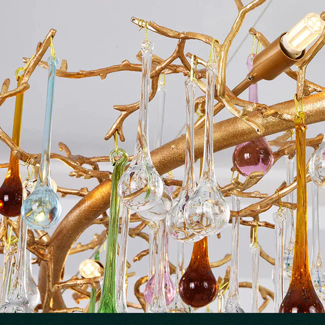 Modern Colorful Crystal Raindrop Branch Chandelier For Living Room - Image 3