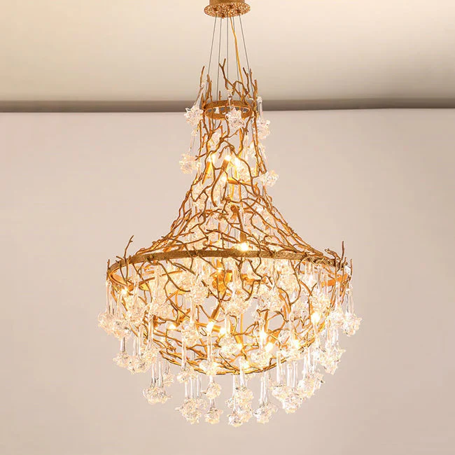 Modern Crystal Drop Brass Branch Chandelier - Image 8