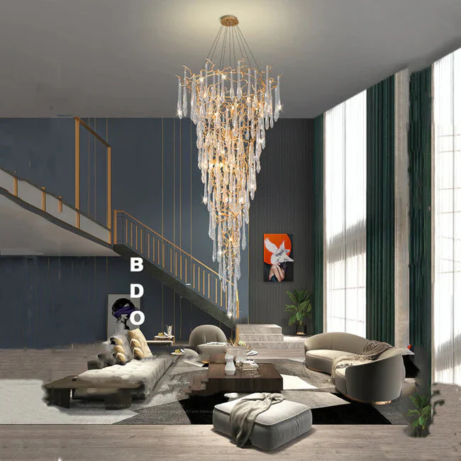 Modern Crystal Droplet Branch Staircase Chandelier - Image 2