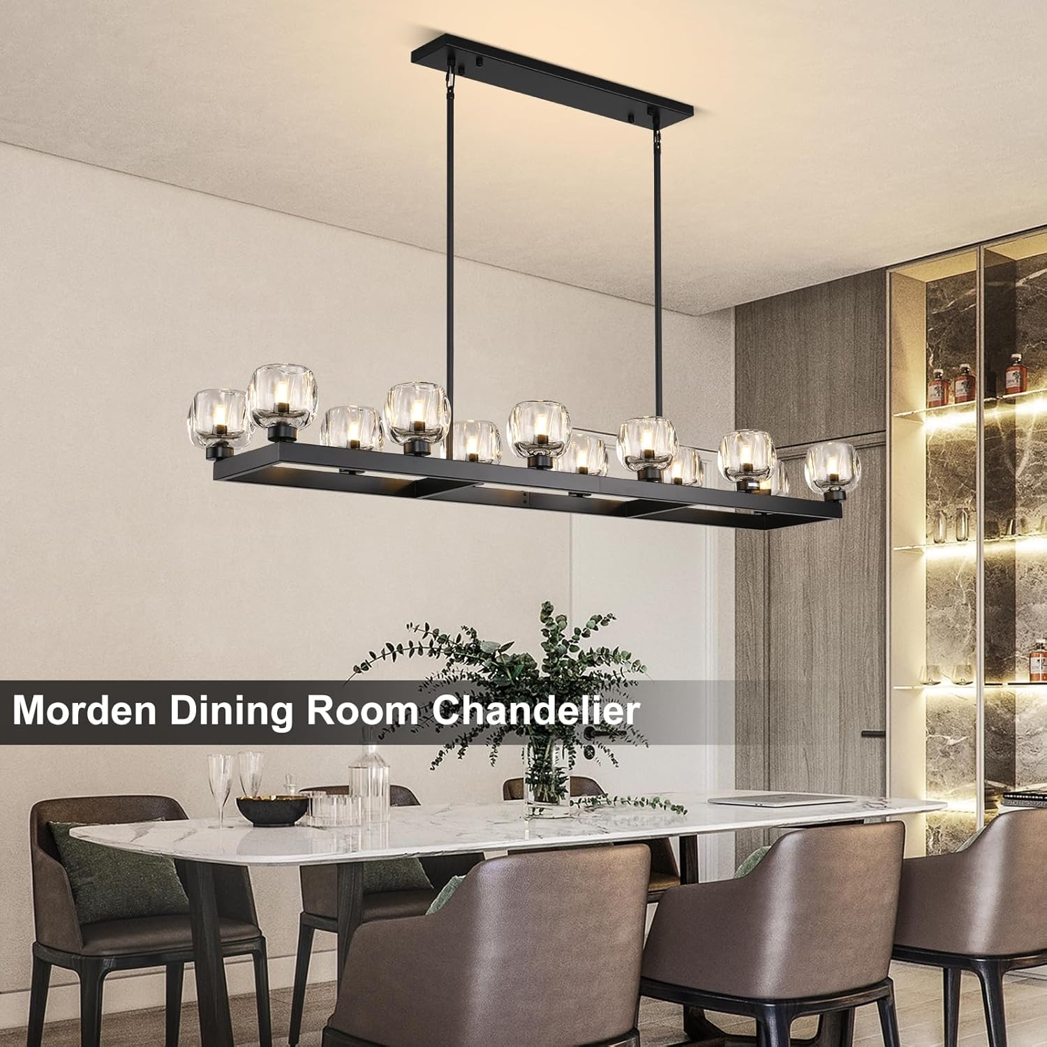 Modern Crystal Rectangle Wagon Wheel Chandeliers - Image 12