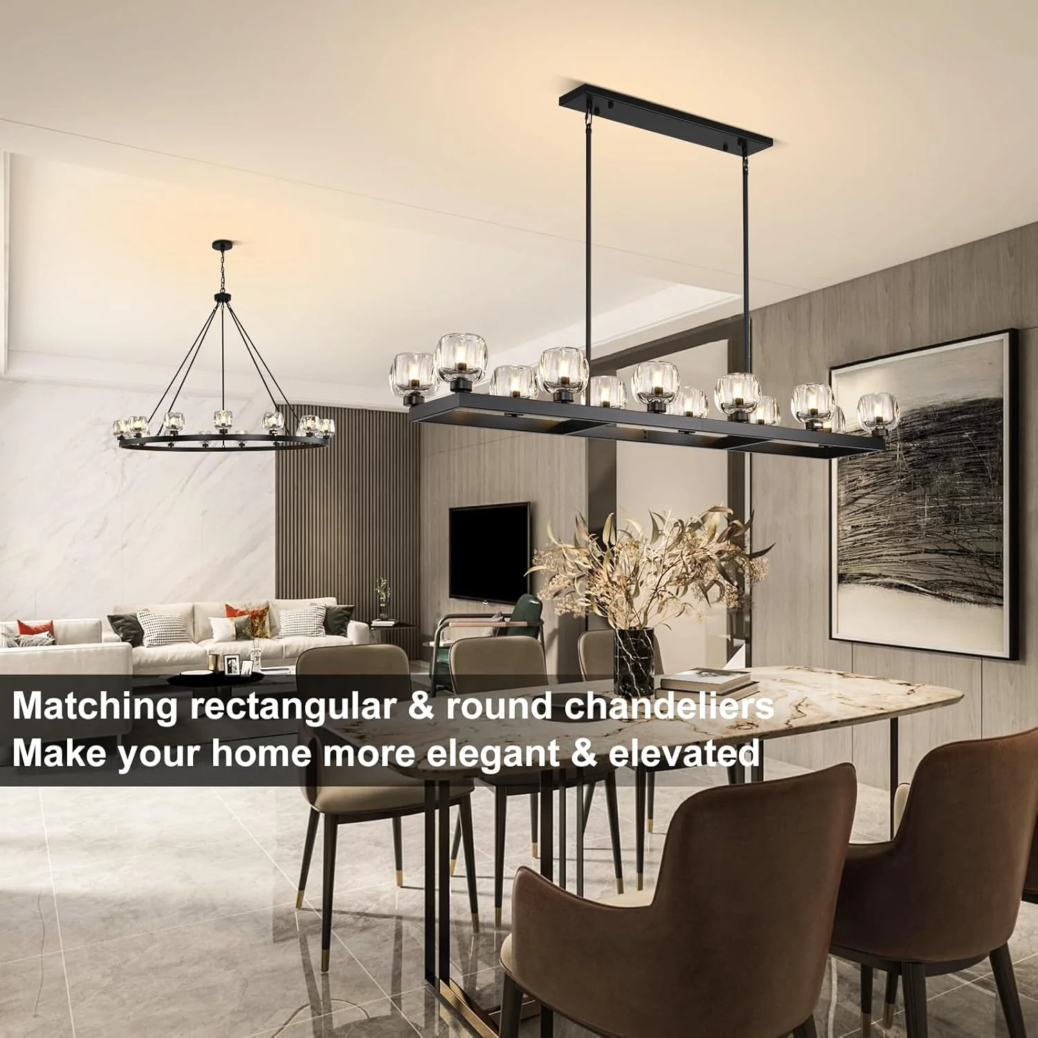 Modern Crystal Rectangle Wagon Wheel Chandeliers - Image 16
