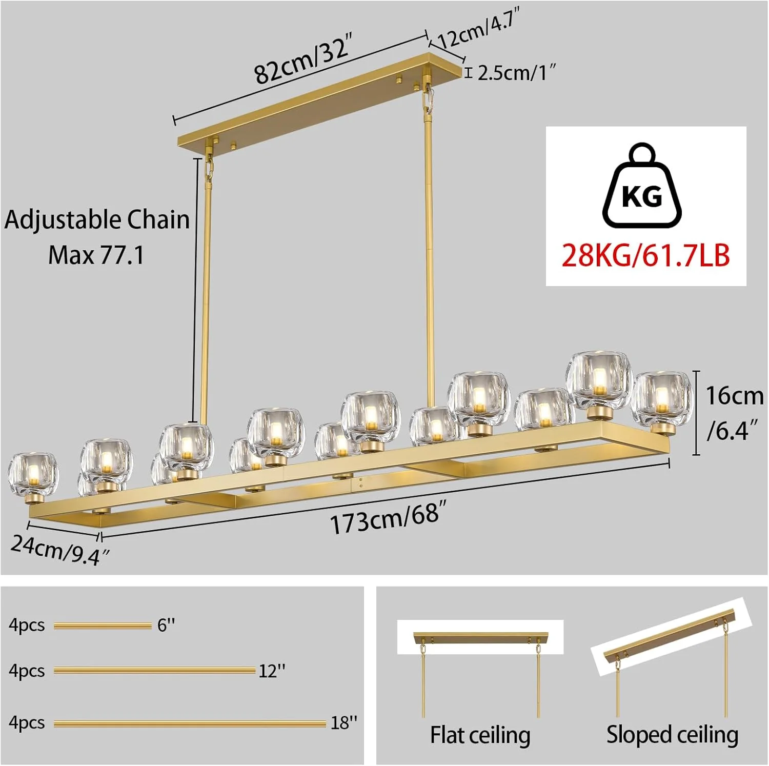 Modern Crystal Rectangle Wagon Wheel Chandeliers - Image 21