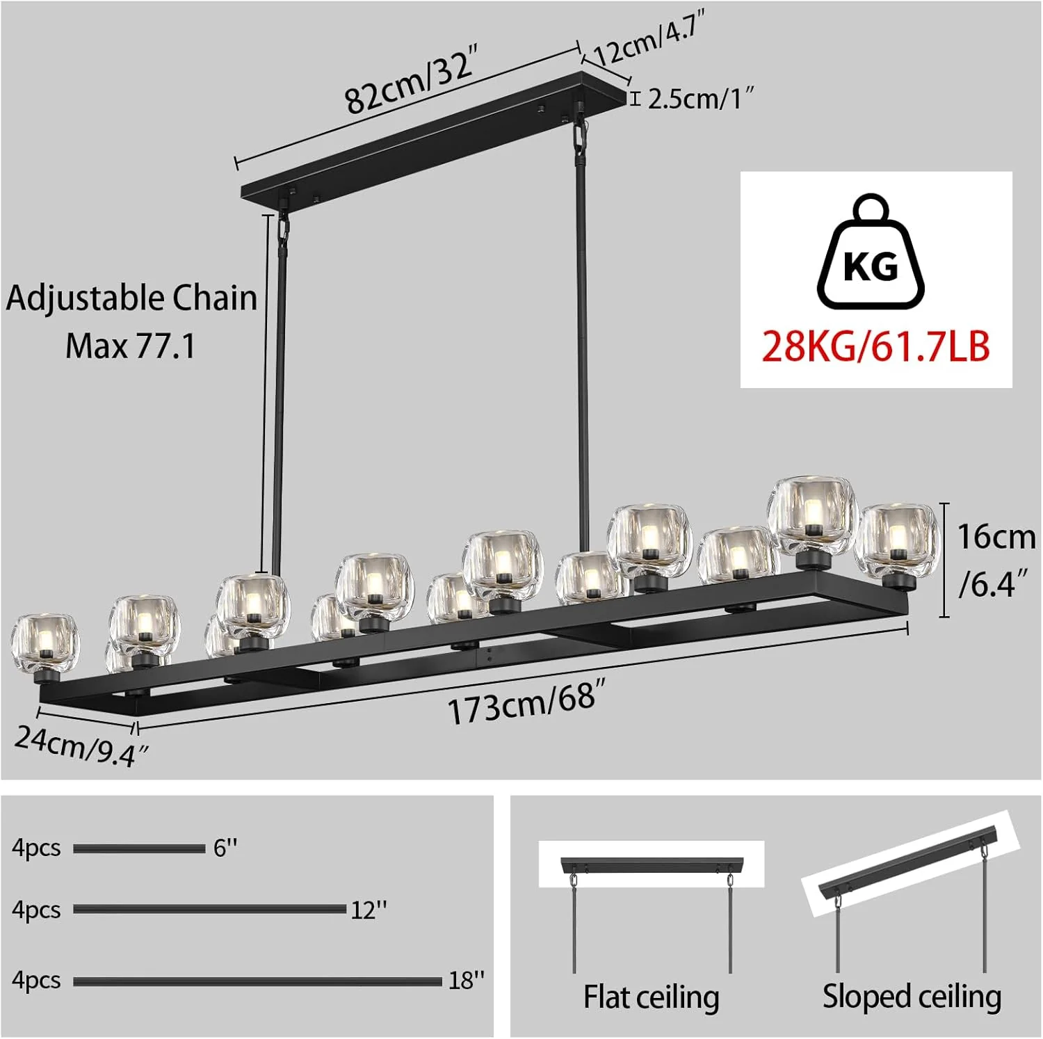Modern Crystal Rectangle Wagon Wheel Chandeliers - Image 29