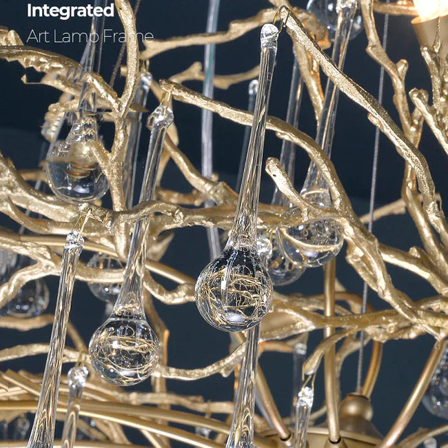Modern Crystal Teardrop Brass Branch Chandelier For Living Room - Image 3