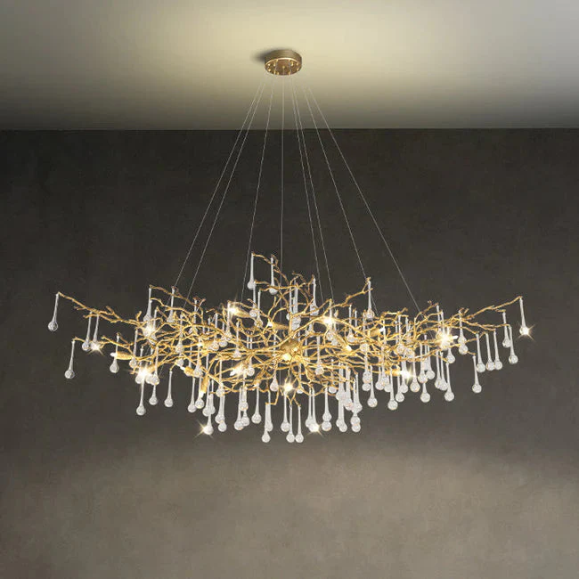 Modern Crystal Teardrop Brass Branch Chandelier For Living Room - Image 4