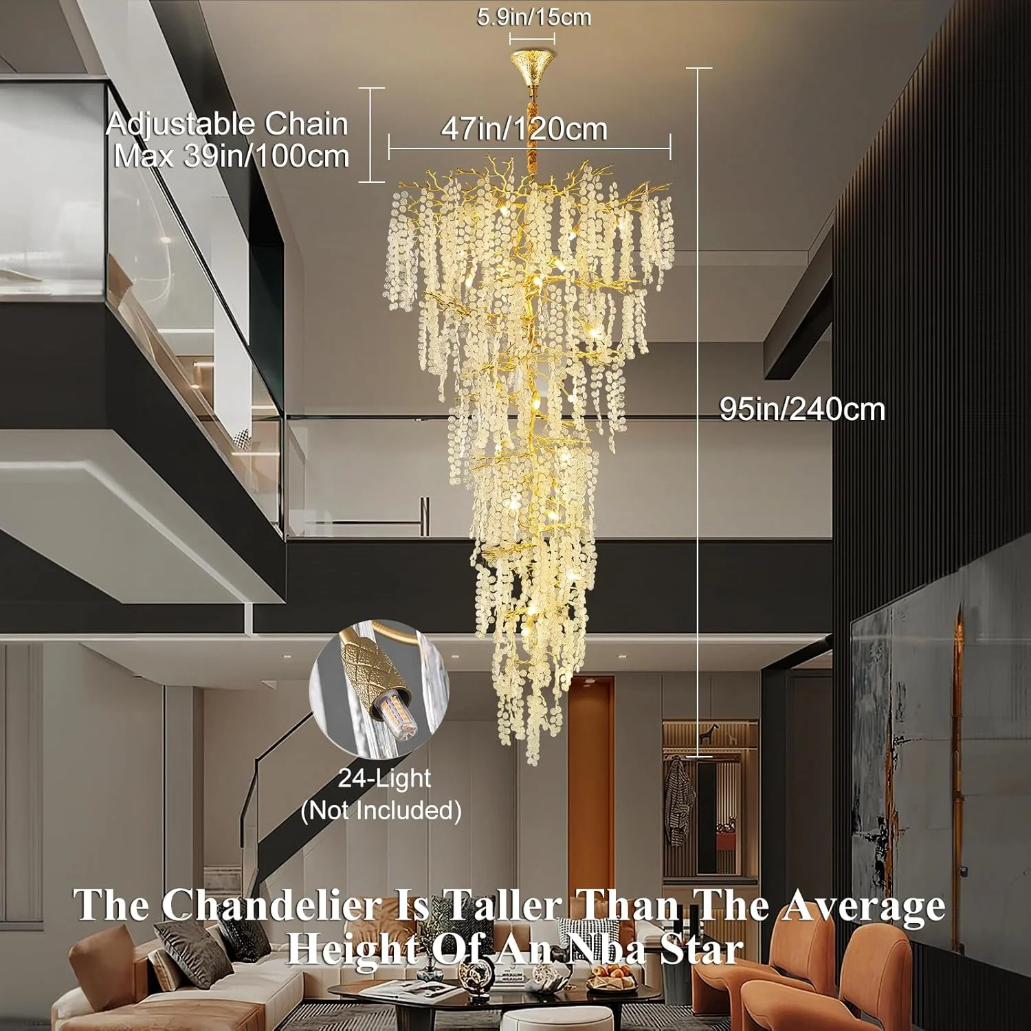 Modern Crystal Tree Branch Chandelier 134" - Image 2