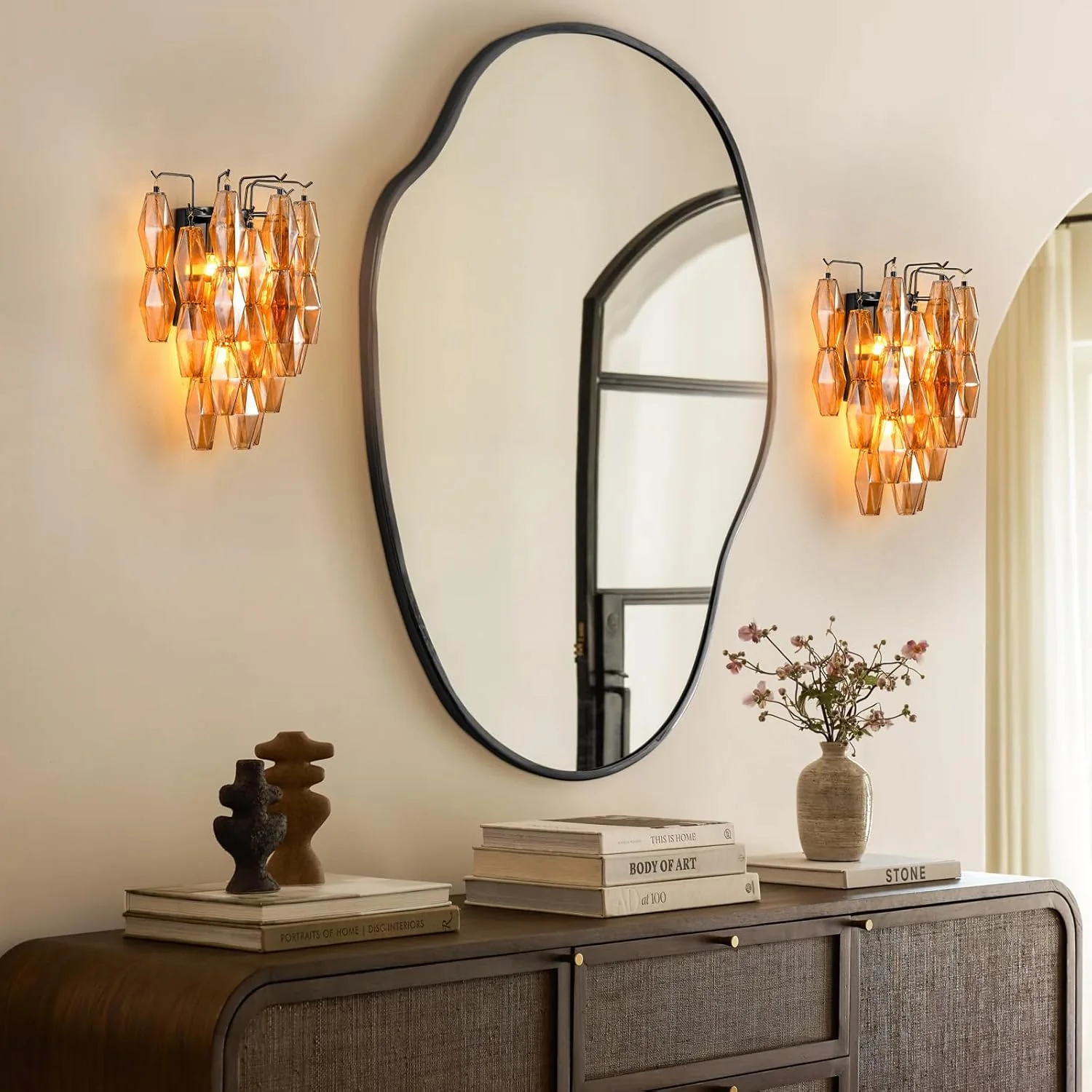 Modern Evelyn Amber Glass Wall Sconce - Image 11
