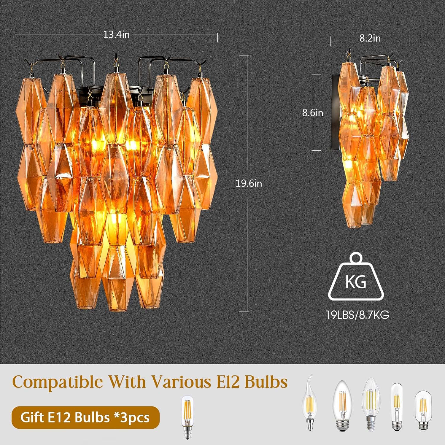 Modern Evelyn Amber Glass Wall Sconce - Image 13